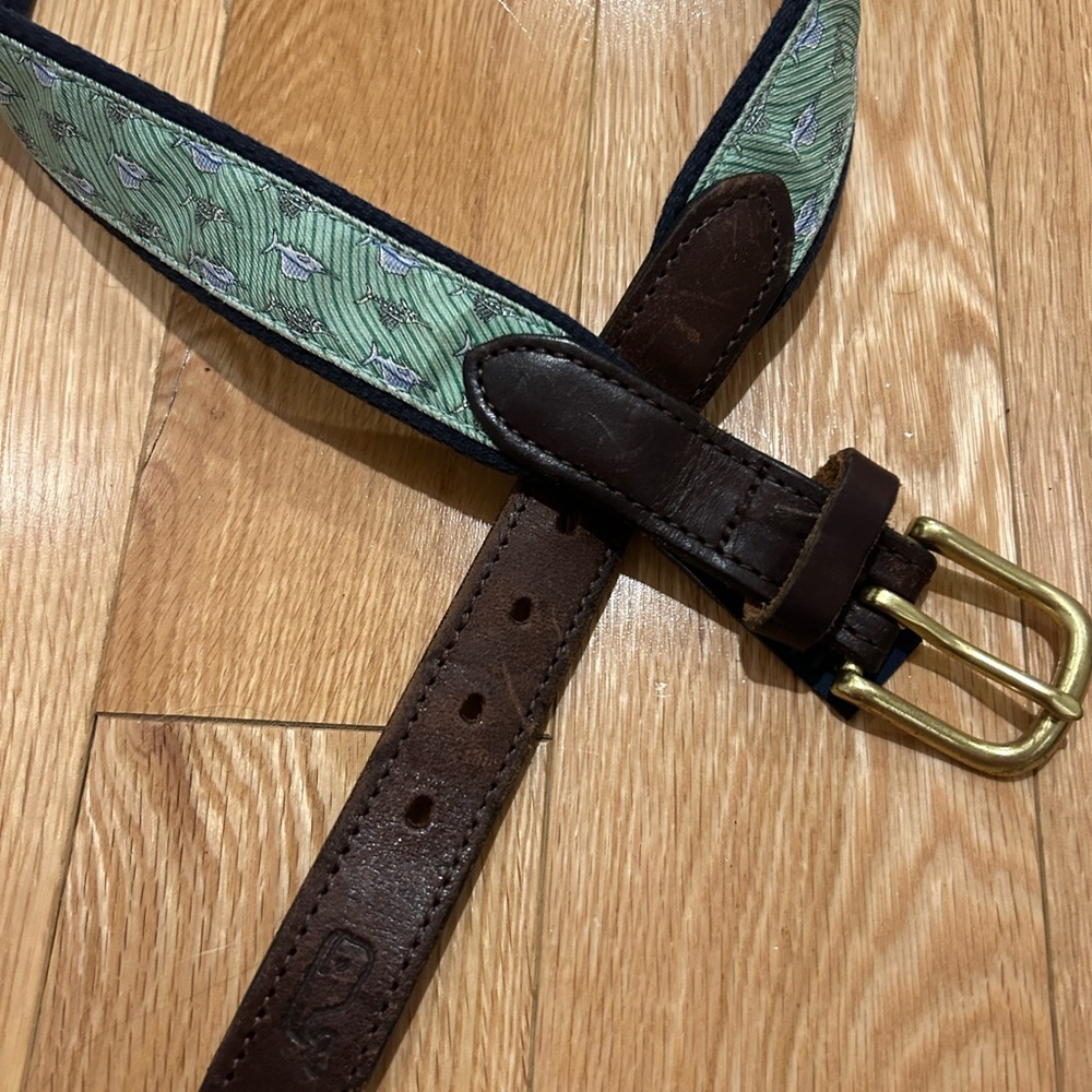 Vineyard Vines Green and Brown Kids Belt size 28